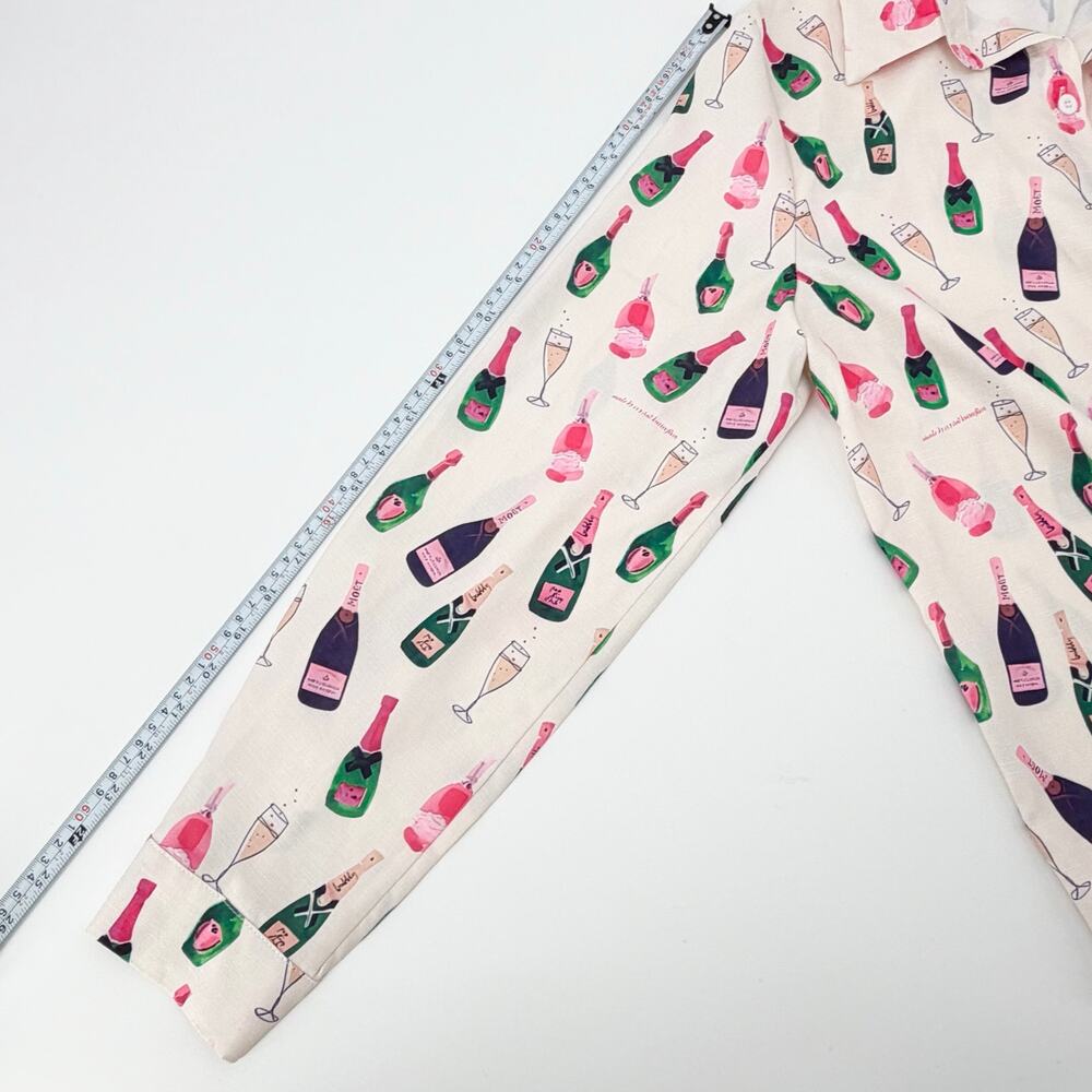 Champagne Bottle Print Button Front Blouse Women’s Medium Pink Novelty Top - Picture 7 of 8